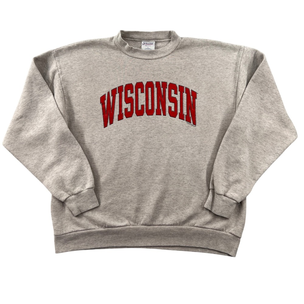 VTG 80s Wisconsin Badgers Santee Crew Sweatshirt‎ Men Large Gray USA Collegiate
